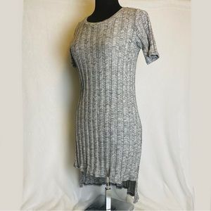 Blu Pepper Dress Large L Gray Tunic Casual Shirt Knee Length Short Sleeve